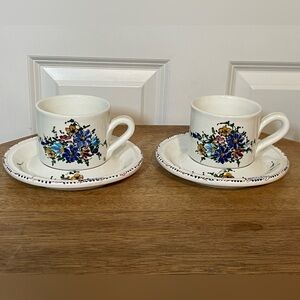 Floral Ceramic Tea Cup and Saucer Set - Hand Painted Flowers